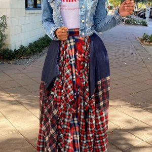 Splicing Print Plaid Cargo Skirt - Y2K Aesthetic Grunge Style for Trendy Outfits