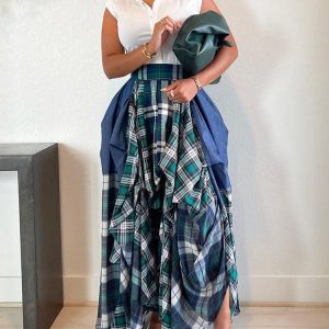 Splicing Print Plaid Cargo Skirt - Y2K Aesthetic Grunge Style for Trendy Outfits