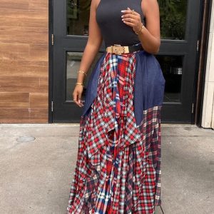 Splicing Print Plaid Cargo Skirt - Y2K Aesthetic Grunge Style for Trendy Outfits