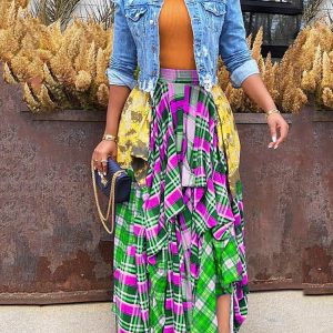 Splicing Print Plaid Cargo Skirt - Y2K Aesthetic Grunge Style for Trendy Outfits