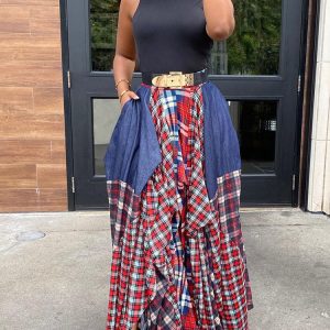 Splicing Print Plaid Cargo Skirt - Y2K Aesthetic Grunge Style for Trendy Outfits