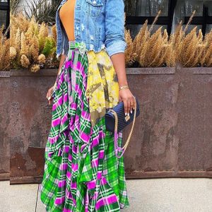 Splicing Print Plaid Cargo Skirt - Y2K Aesthetic Grunge Style for Trendy Outfits