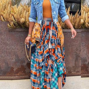 Splicing Print Plaid Cargo Skirt - Y2K Aesthetic Grunge Style for Trendy Outfits