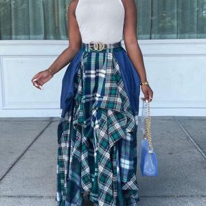 Splicing Print Plaid Cargo Skirt - Y2K Aesthetic Grunge Style for Trendy Outfits