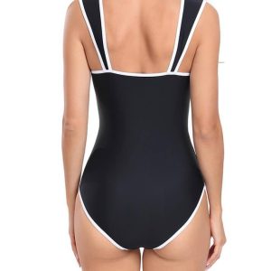 Square Neck Contrast Trim Swimsuit - Y2K Aesthetic Swimwear for Trendy Summer Vibes