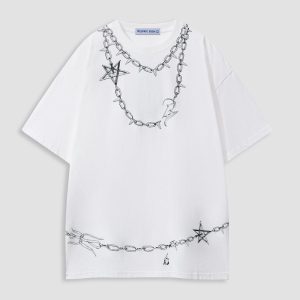 Star Chain Print Y2K Tee - Trendy Coquette Aesthetic Top for Stylish Outfits