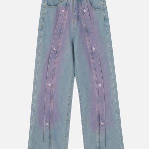 Star Embroidered Washed Jeans - Y2K Aesthetic Denim for Trendy Outfits