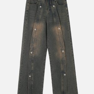 Star Embroidered Washed Jeans - Y2K Aesthetic Denim for Trendy Outfits