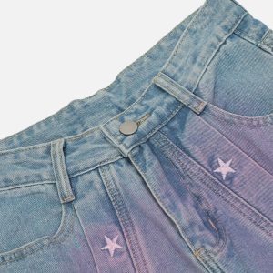 Star Embroidered Washed Jeans - Y2K Aesthetic Denim for Trendy Outfits