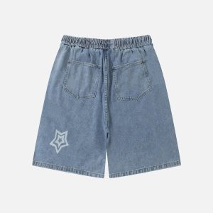 Star Embroidered Washed Jorts - Y2K Aesthetic Denim Shorts for Trendy Outfits