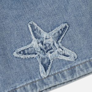 Star Embroidered Washed Jorts - Y2K Aesthetic Denim Shorts for Trendy Outfits