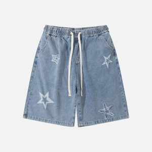 Star Embroidered Washed Jorts - Y2K Aesthetic Denim Shorts for Trendy Outfits