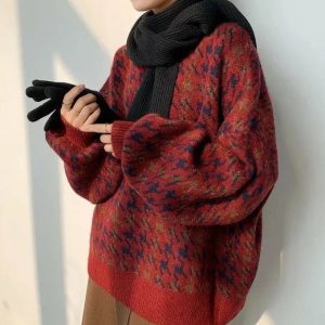 Star Gazer Chic Y2K Aesthetic Lantern Knitted Pullover for Cozy Fashion Lovers