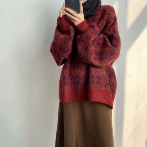 Star Gazer Chic Y2K Aesthetic Lantern Knitted Pullover for Cozy Fashion Lovers