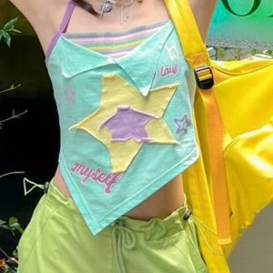 Star Patch Asymmetrical Cami Top - Y2K Aesthetic Cute Crop Top for Trendy Outfits