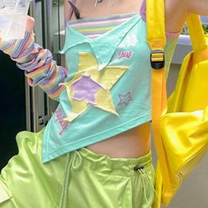 Star Patch Asymmetrical Cami Top - Y2K Aesthetic Cute Crop Top for Trendy Outfits