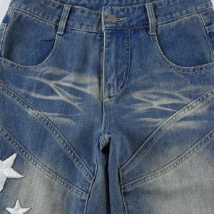 Star Patch Embroidery Split Line Flare Jeans - Y2K Aesthetic Denim for Trendy Outfits