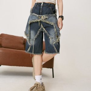 Star Patch High-Waisted Denim Shorts - Y2K Aesthetic Cute Cargo Style for Trendy Outfits