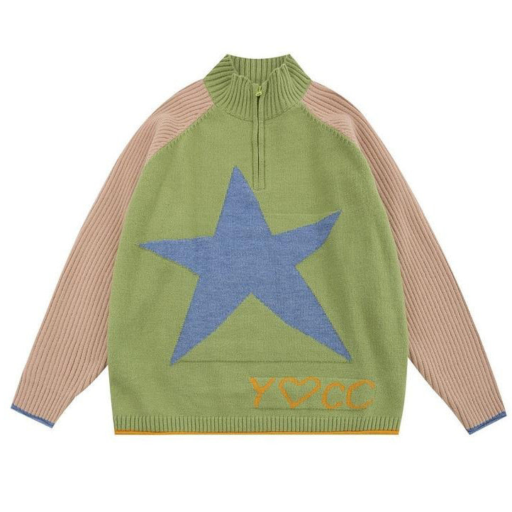 Star Print Y2K Zip-Up Hoodie - Trendy Grunge Aesthetic Comfy Top for Stylish Outfits