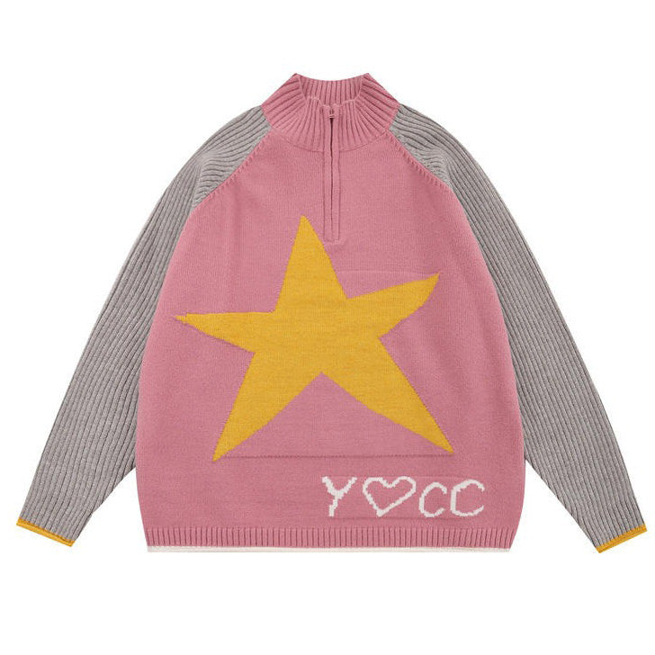 Star Print Y2K Zip-Up Hoodie - Trendy Grunge Aesthetic Comfy Top for Stylish Outfits