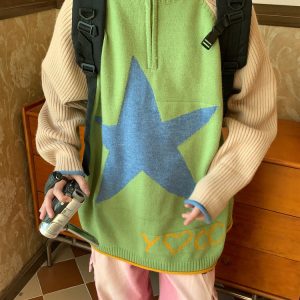 Star Print Y2K Zip-Up Hoodie - Trendy Grunge Aesthetic Comfy Top for Stylish Outfits