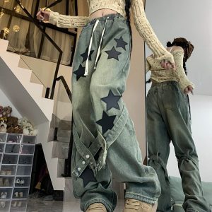 Stargirl Aesthetic Star Patch Denim Jeans for Y2K Fashion Lovers