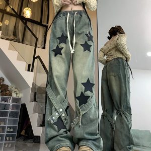 Stargirl Aesthetic Star Patch Denim Jeans for Y2K Fashion Lovers