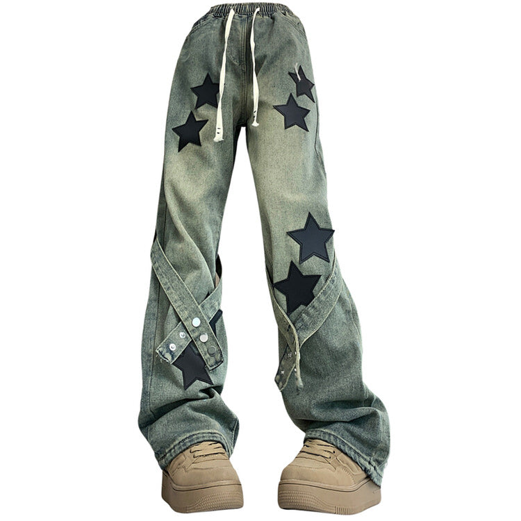 Stargirl Aesthetic Star Patch Denim Jeans for Y2K Fashion Lovers