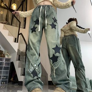 Stargirl Aesthetic Star Patch Denim Jeans for Y2K Fashion Lovers