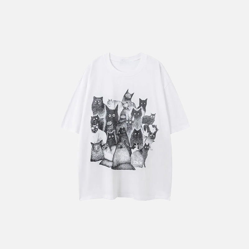 Staring Cats Graphic Tee - Y2K Aesthetic Loose T-Shirt for Cute and Comfy Outfits