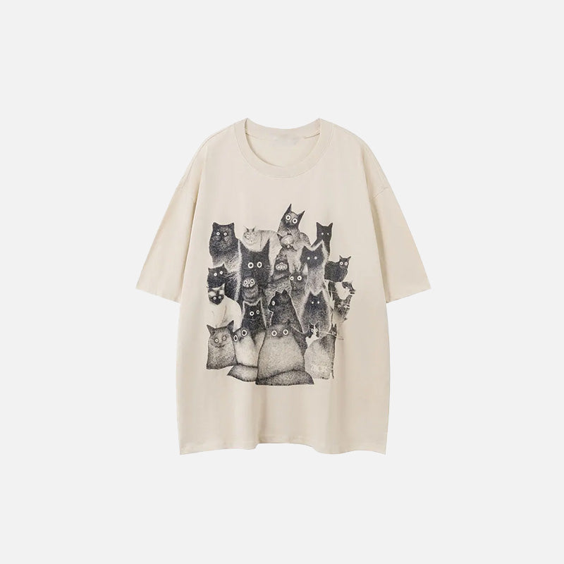 Staring Cats Graphic Tee - Y2K Aesthetic Loose T-Shirt for Cute and Comfy Outfits