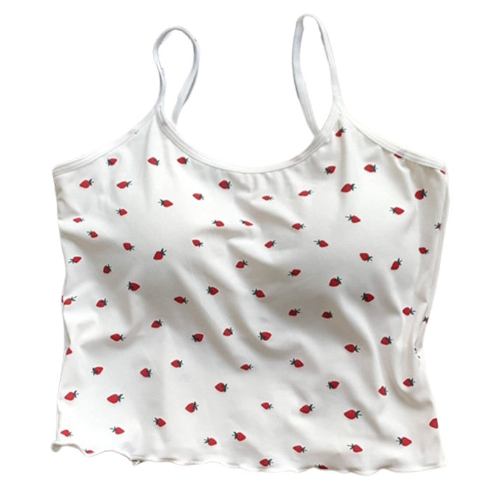 Strawberry Print Y2K Aesthetic Tank Top - Cute Crop Top for Coquette and Soft Girl Styles