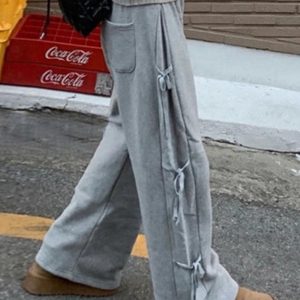 Street Side Bow Tie Sweatpants: Y2K Aesthetic Comfy Bottoms for Trendy Outfits