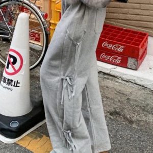 Street Side Bow Tie Sweatpants: Y2K Aesthetic Comfy Bottoms for Trendy Outfits