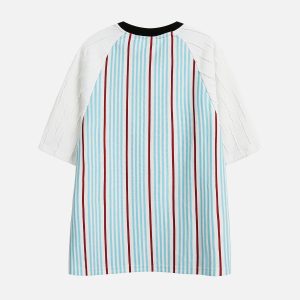 Stripe Texture Patchwork Tee - Y2K Aesthetic Top for Trendy Coquette and Grunge Styles