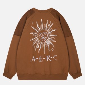 Sun Eye Print Y2K Aesthetic Sweatshirt - Trendy Grunge Style for Cozy Outfits