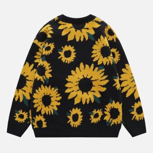 Sunflower Flocking Print Y2K Aesthetic Sweater - Cute and Comfy for Every Occasion