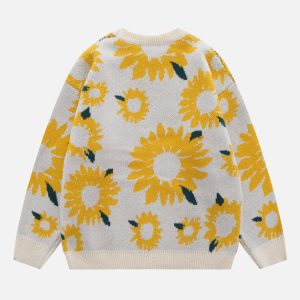 Sunflower Flocking Print Y2K Aesthetic Sweater - Cute and Comfy for Every Occasion