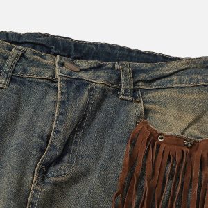 Tassel Pocket Y2K Washed Jeans for Trendy Grunge and Coquette Aesthetic Outfits