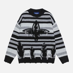 Tassel Star Distressed Sweater - Y2K Aesthetic Knit Top for Cozy Grunge Style Outfits