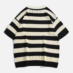 Thick Stripe Cut-Out Tee - Y2K Aesthetic Top for Grunge and Coquette Style Outfits