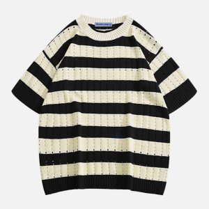 Thick Stripe Cut-Out Tee - Y2K Aesthetic Top for Grunge and Coquette Style Outfits