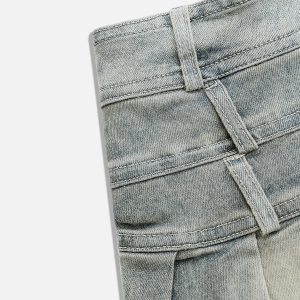 Three Layers Washed Denim Skirt - Y2K Aesthetic Cargo Skirt for Trendy Outfits