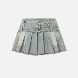 Three Layers Washed Denim Skirt - Y2K Aesthetic Cargo Skirt for Trendy Outfits