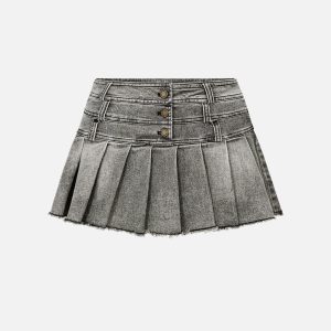 Three Layers Washed Denim Skirt - Y2K Aesthetic Cargo Skirt for Trendy Outfits