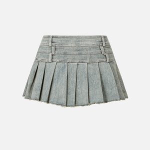 Three Layers Washed Denim Skirt - Y2K Aesthetic Cargo Skirt for Trendy Outfits