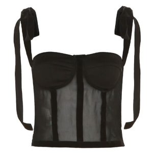 Tied Mesh Corset Crop Top - Y2K Aesthetic Cute Top for Coquette and Grunge Styles