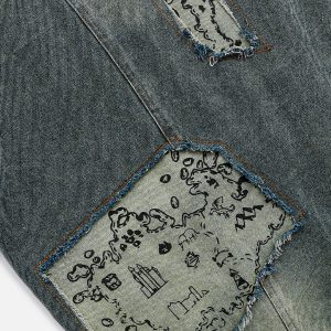 Treasure Map Y2K Denim Jacket - Vintage-Inspired Aesthetic Outerwear for Trendy Looks