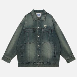 Treasure Map Y2K Denim Jacket - Vintage-Inspired Aesthetic Outerwear for Trendy Looks