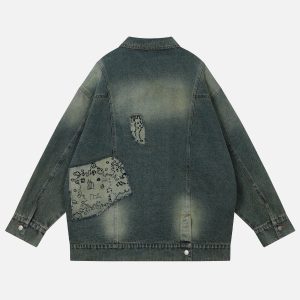 Treasure Map Y2K Denim Jacket - Vintage-Inspired Aesthetic Outerwear for Trendy Looks